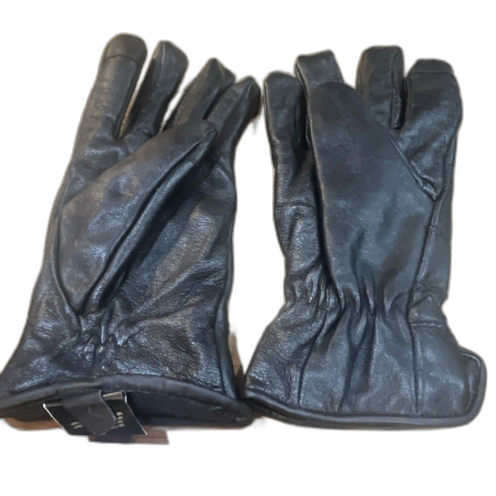 Leather Gloves Black Men's M/L Polyester Lined Wrist Solid Pattern Winter #6